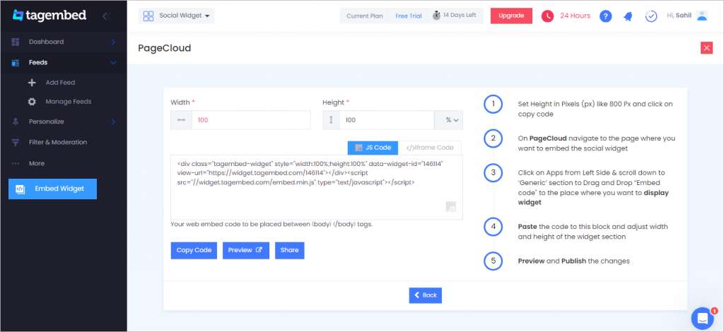 Copy the generated code by Tagembed