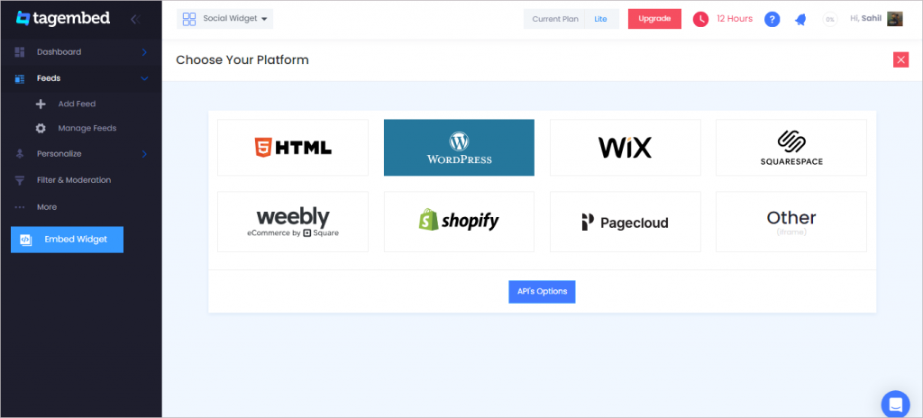 Select WordPress as your CMS platform