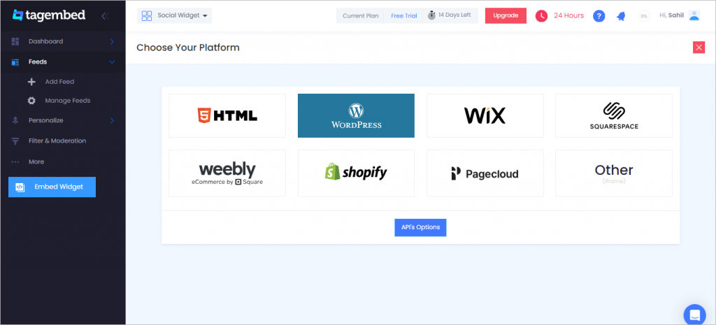 Choose CMS platform from the list
