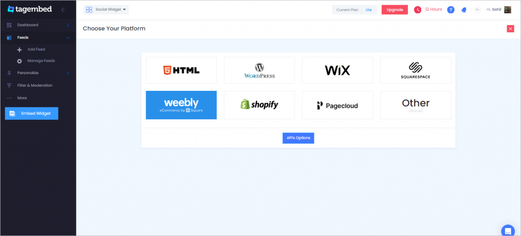 Select Weebly from the list of CMS platform.