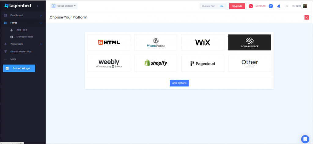 Choose Squarespace from the list of CMS networks