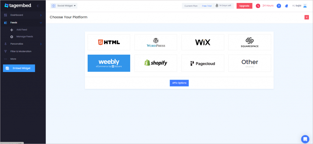 Choose weebly from the list