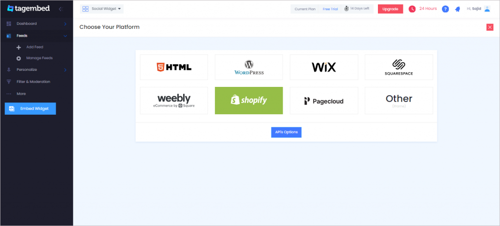 Choose Shopify form the list CMS networks