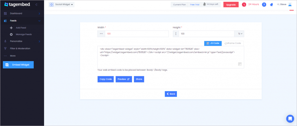 Copy the generated code by tagembed