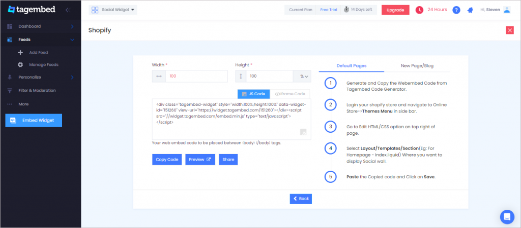 Copy the generated code by Tagembed