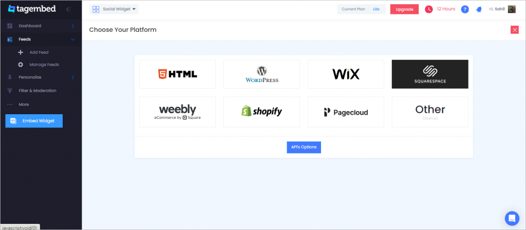 Choose Squarespace from the list of CMD platforms.