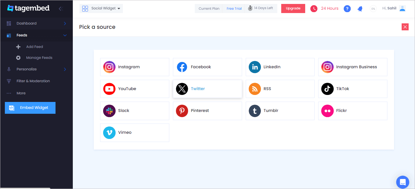 Select twitter from the list.