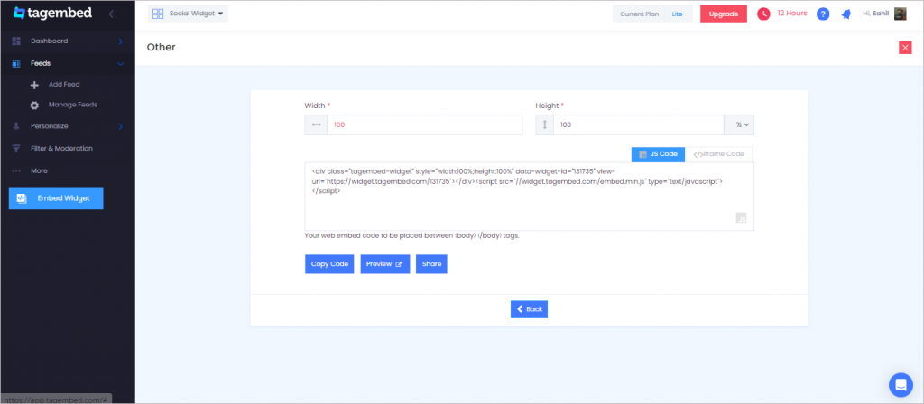 Copy the generated code by tagembed.